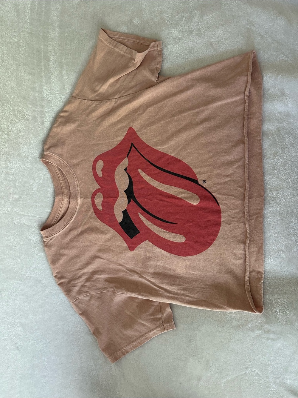 Graphic Tee with Rolling Stones Logo - Peach